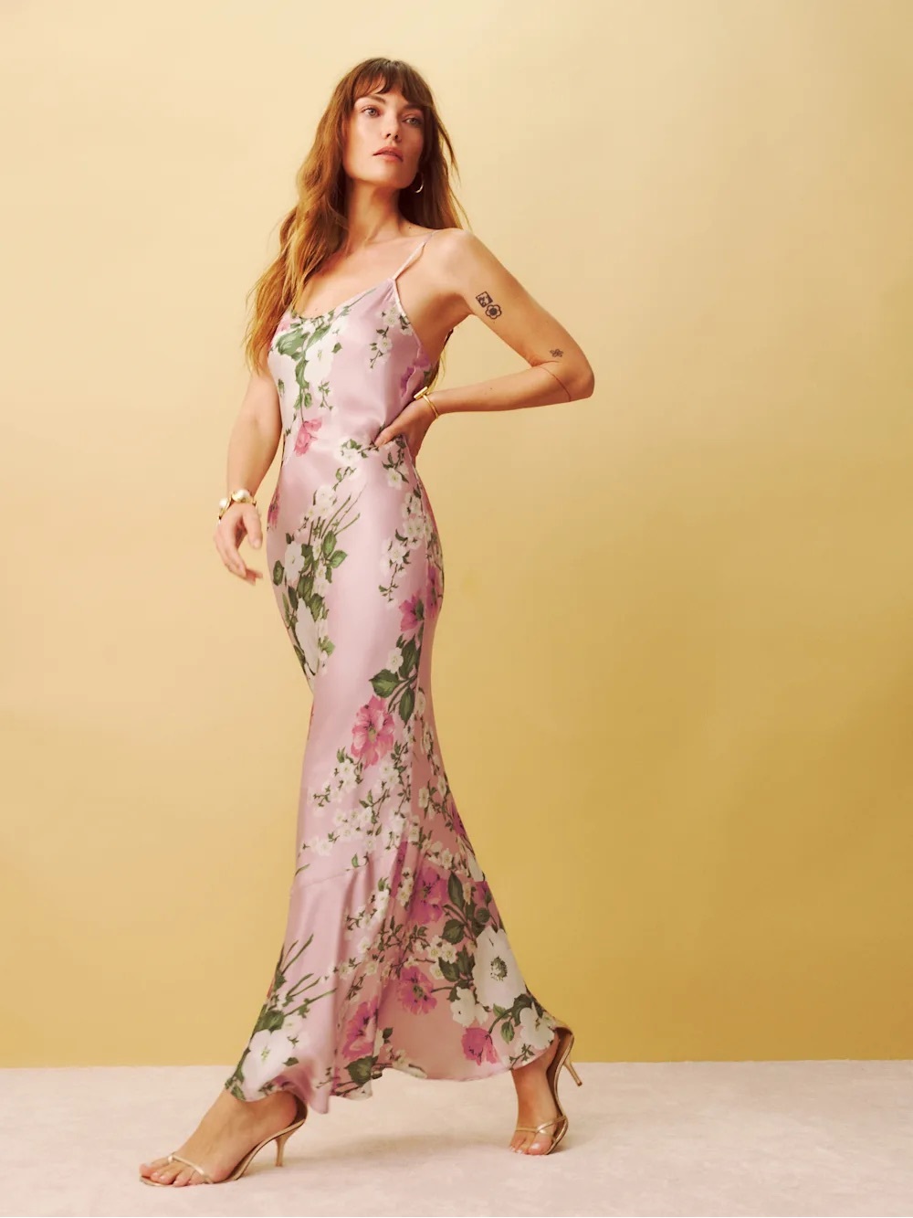 Reformation Parma Silk Pink Floral Slip Maxi Dress